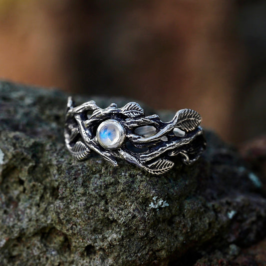 Mystic Moonstone & Black Gold Ring