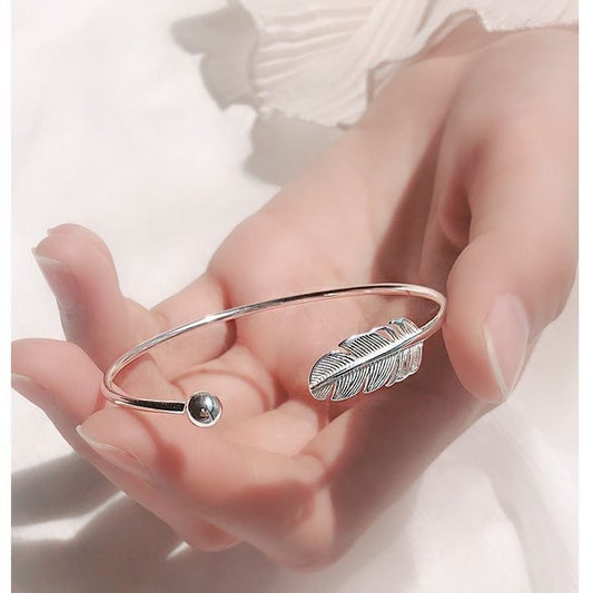 Elegant Silver Feather Cuff Bracelet